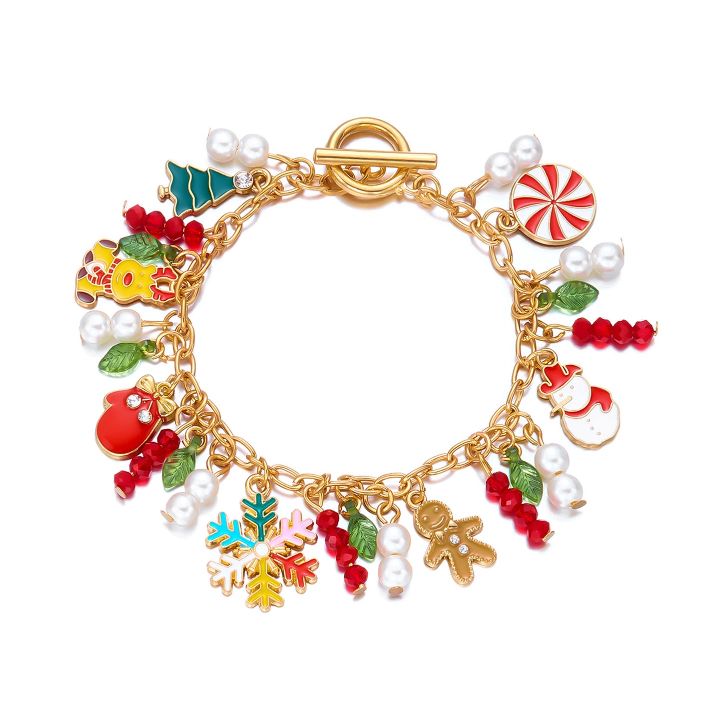 Pulsera de aleación con colgante creativo de hombre de jengibre y árbol de Navidad para mujer con motivos de copo de nieve, reno y Papá Noel