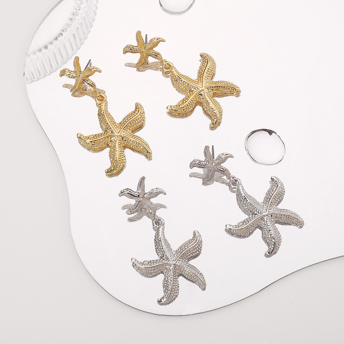 Pendientes Retro Minimalistas con Forma de Estrella de Mar de Aleación con Acabado Chapado para Mujer
