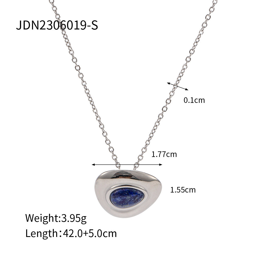 Collana Minimalista Geometrica da Donna in Acciaio al Titanio con Intarsio di Lapislazzuli