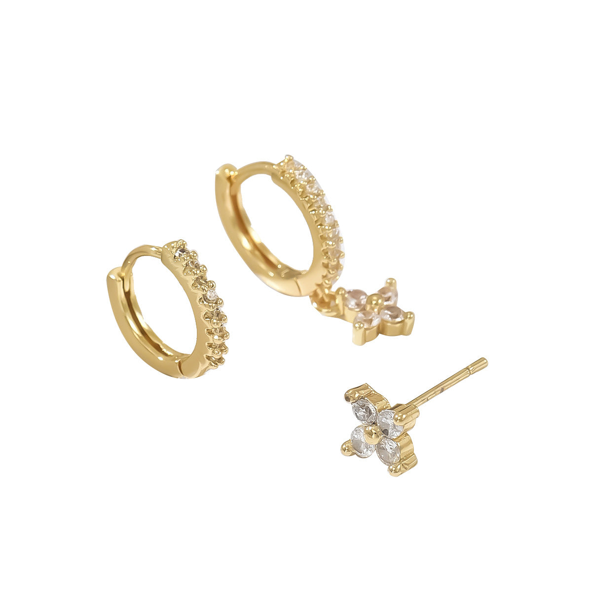 Aretes Minimalistas Geométricos con Incrustaciones de Zirconia en Base de Cobre y Postes de Acero Inoxidable para Mujer