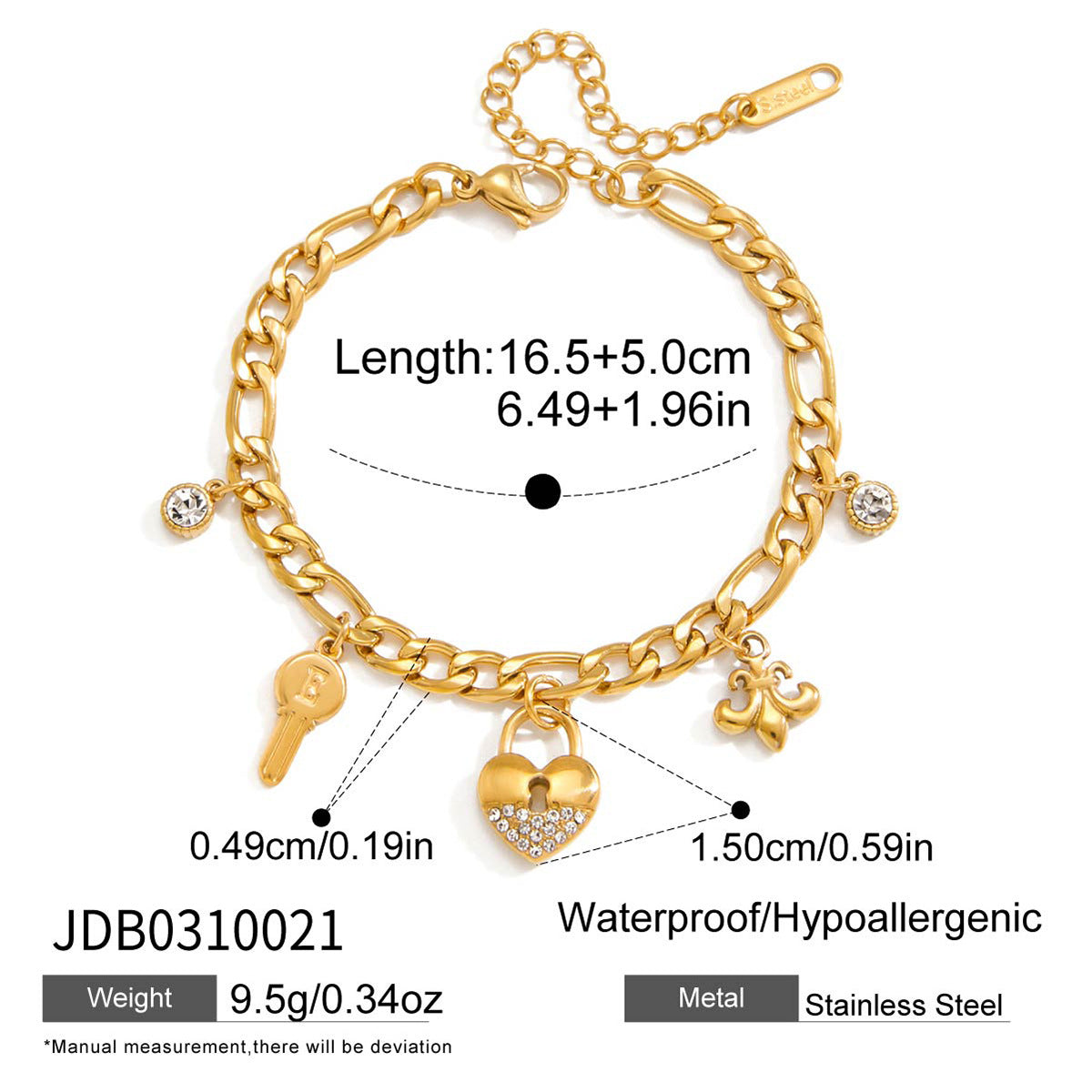 Elegant Geometric Heart Rhinestone Plated Stainless Steel Bracelet for Women