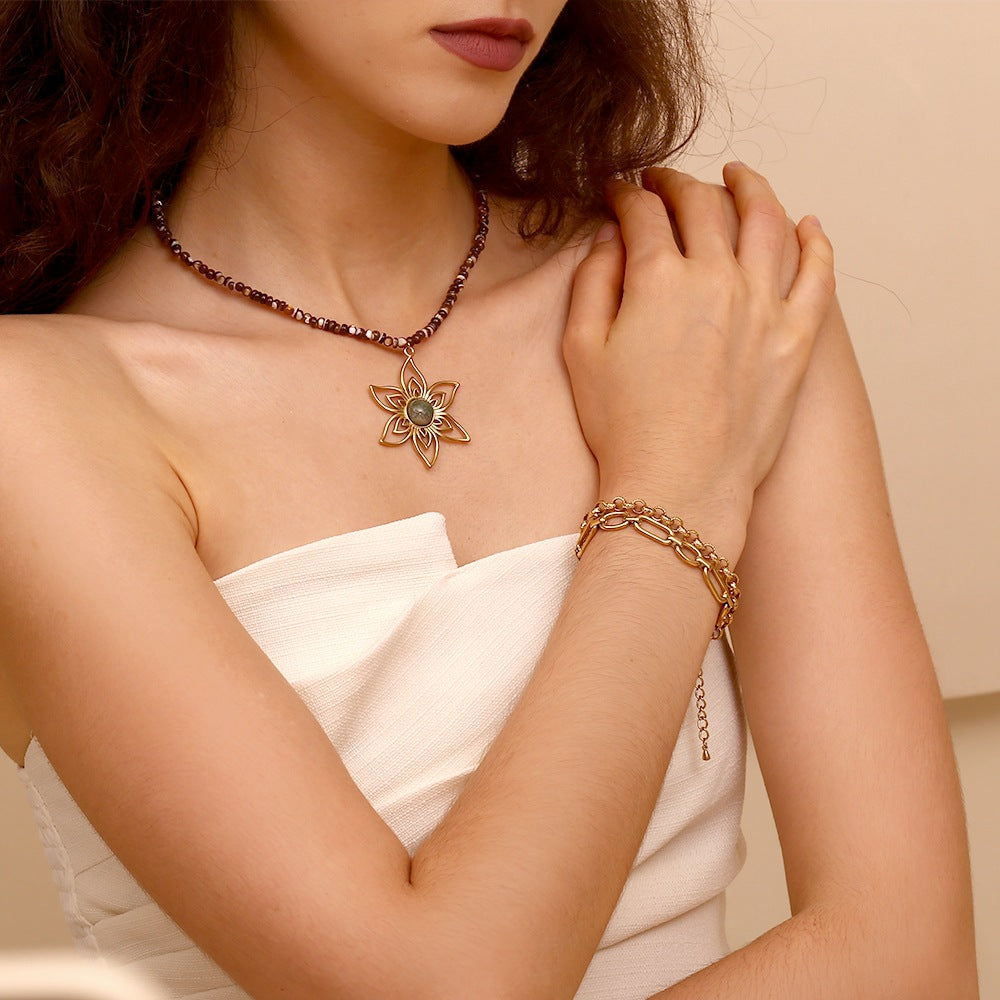 Minimalist Geometric Stainless Steel Plated 14K Gold Safety Pin Link Wide Bracelet for Women