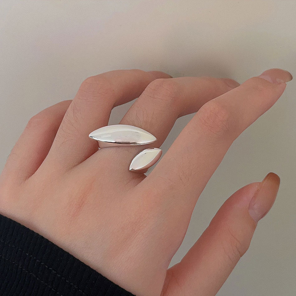 S925 Sterling Silver Geometric Open Ring for Women Minimalist Office Chic Band with Circular Triangular and Oval Shapes