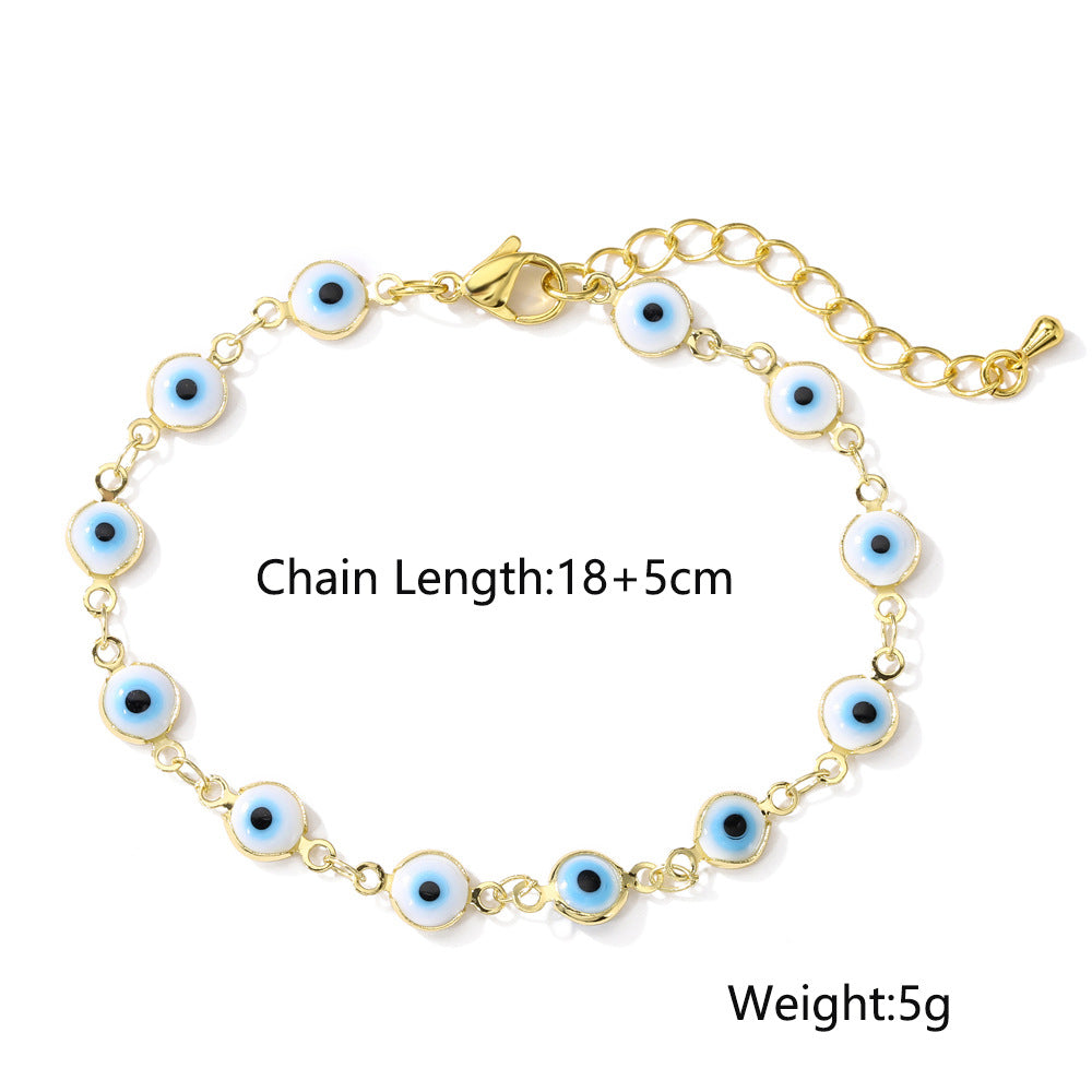 Bracciale da donna con occhio di Allah geometrico, realizzato in ottone placcato oro con intarsio in zirconi