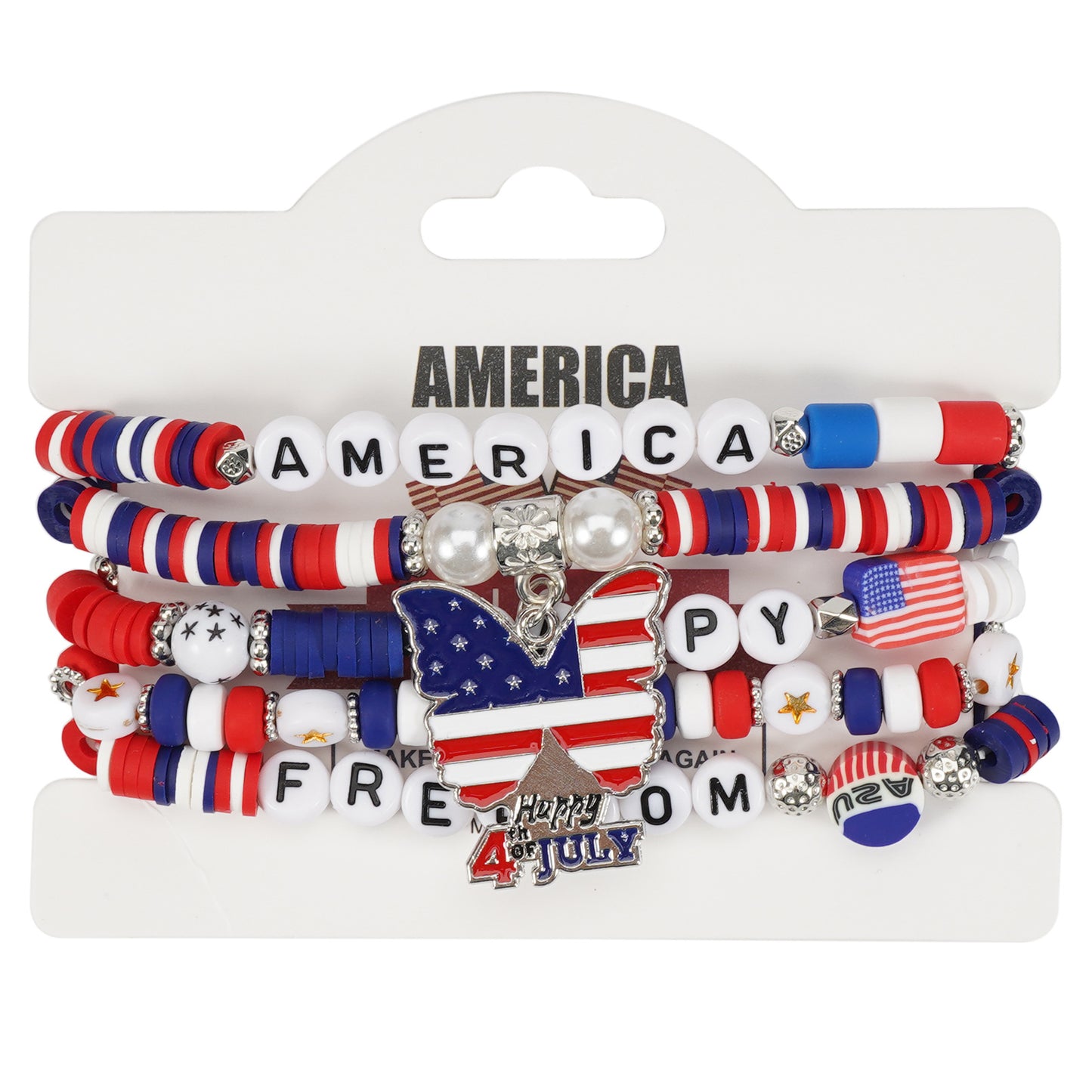 Geometric Crystal Beaded Bracelet Unisex American Flag Style