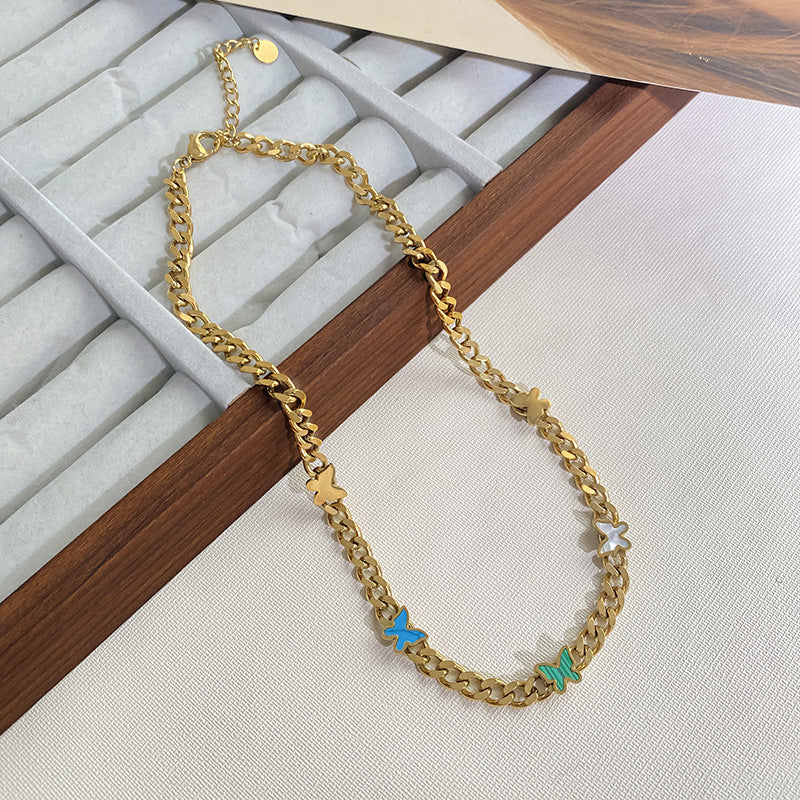 Minimalist Luxury Butterfly Titanium Steel Plated Necklace Snake Chain Unisex