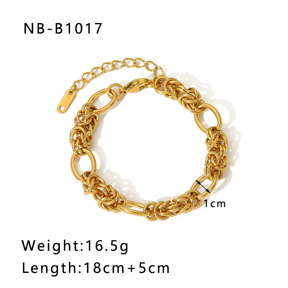Punk Style Geometric Stainless Steel Bracelet with Thick Chain Design and 24K Gold Plated Finish