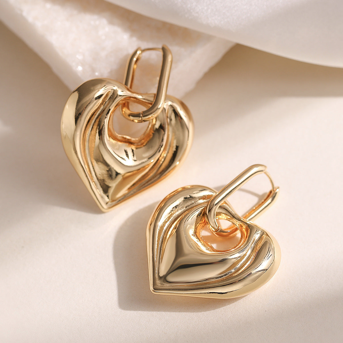 Minimalist 18K Gold Plated Brass Geometric Heart Earrings for Women