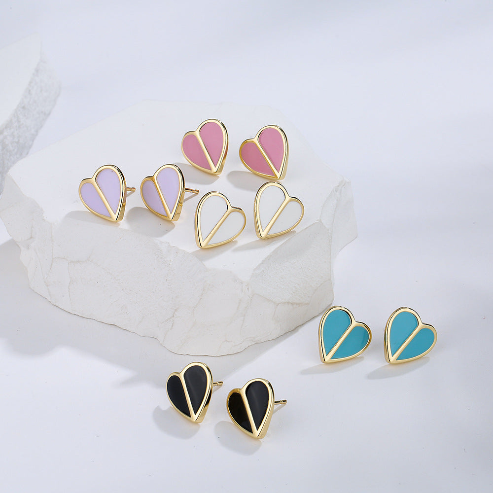 Minimalist Geometric Heart-Shaped Copper Stud Earrings with 18K Gold Plating Fresh and Unique Ear Jewelry
