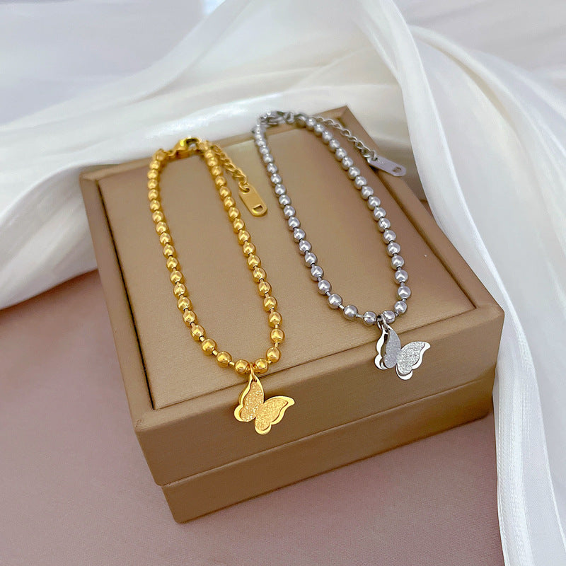 Butterfly-Shaped Titanium Steel Bracelet for Women with Gold Plating, Fresh and Sweet Style, Perfect for Friendship Gifts or Travel Souvenirs