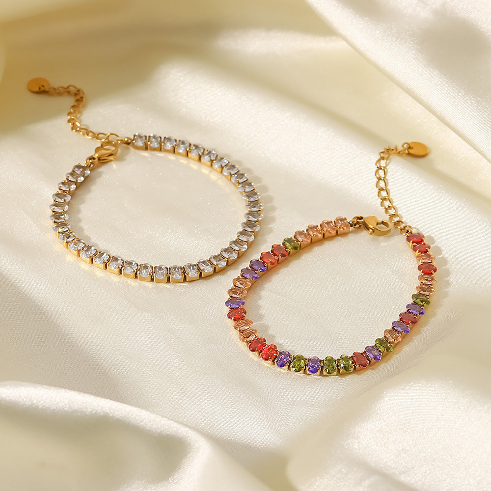 Fashionable 18K Gold Plated Stainless Steel Oval Geometric Zircon Bracelet for Women