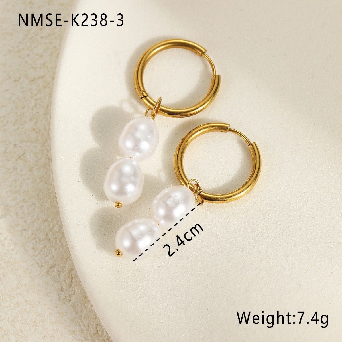 Elegant French-Style Baroque Pearl Earrings in Stainless Steel with Floral and Geometric Design, Electroplated Finish for Women