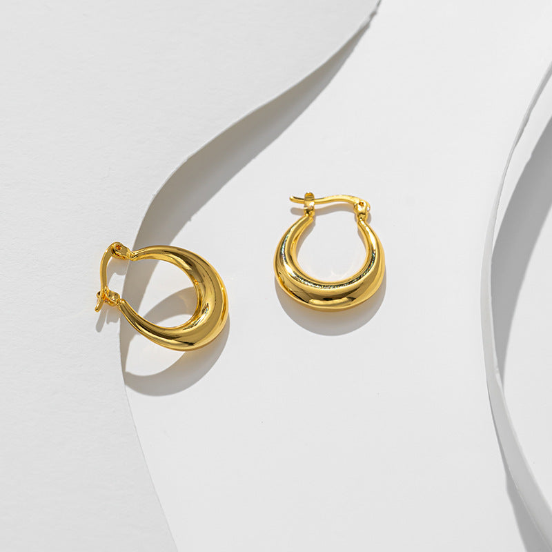 Vintage Minimalist Oval Titanium Steel Gold-Plated Earrings for Women