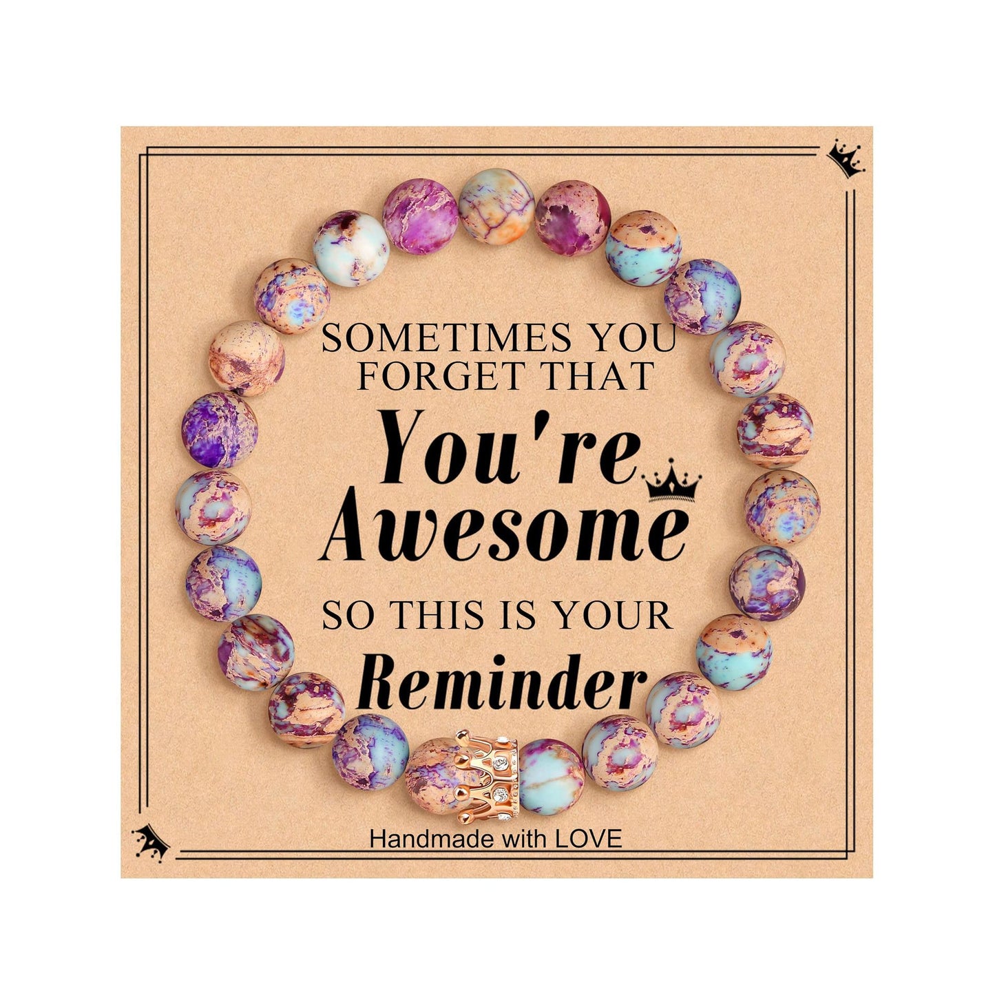 Elegant Crown Brass Bracelet with Natural Agate and Rhodochrosite Beads for Women