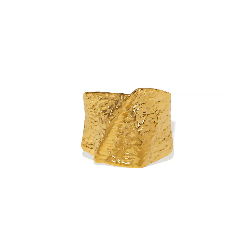 Anello Minimalista Geometrico in Acciaio Inossidabile per Donna e Uomo con Finitura Galvanizzata e Superficie Testurizzata