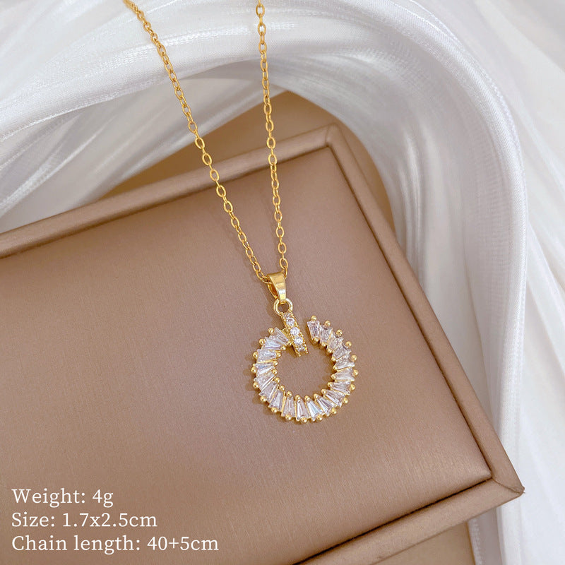 Collana Minimalista Geometrica in Acciaio al Titanio con Pendente in Rame Placcato Oro su Catena a Maglie per Uomo e Donna