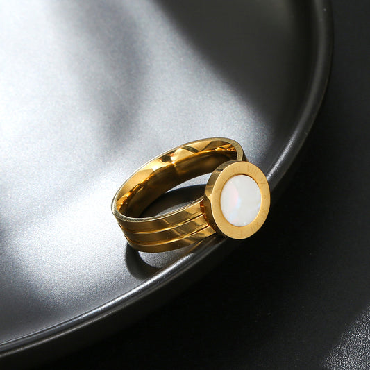 18K Gold Plated Stainless Steel Number Ring with Acrylic Inlay