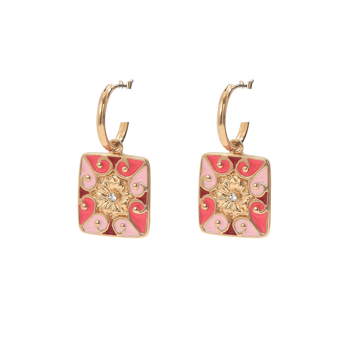Minimalist Geometric Enamel Rhinestone Stud Earrings for Women in Zinc Alloy with Stainless Steel Posts