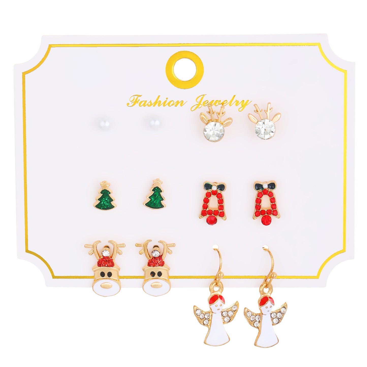 Christmas Elk and Santa Snowflake Earrings Set for Women Alloy Geometric Studs with Rhinestone Inlay Festive Holiday Jewelry