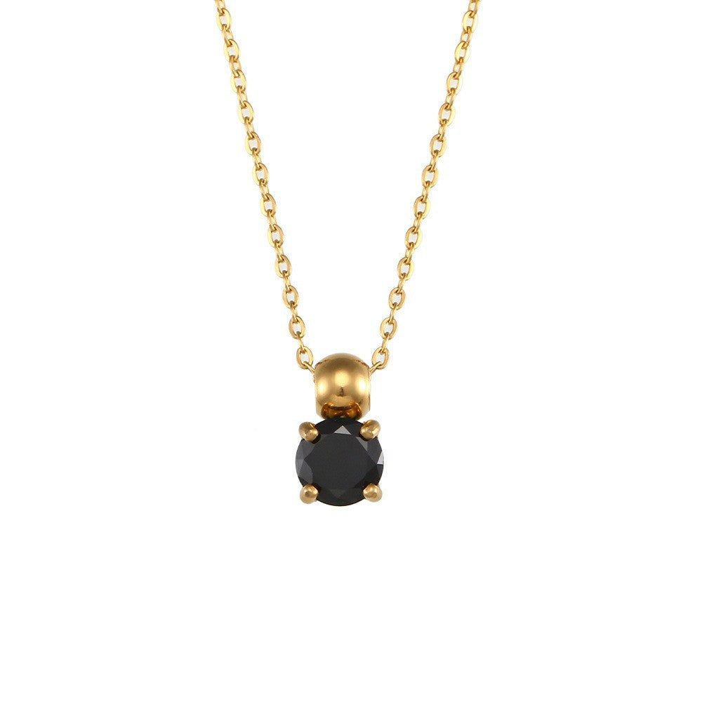 Collar Minimalista Retro Geométrico para Mujer de Acero Inoxidable con Baño de Oro de 18K y Circonitas de Colores Microincrustadas