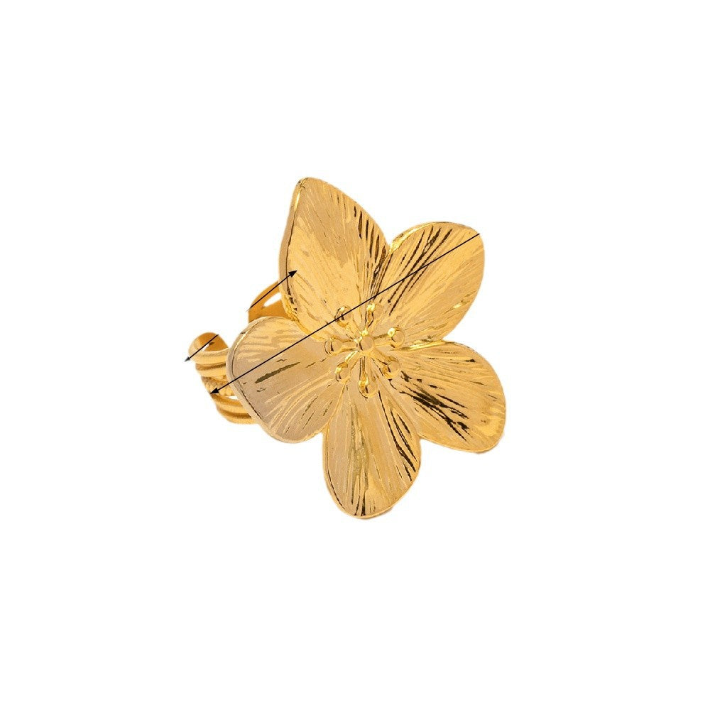 Anello placcato in acciaio inossidabile con motivo geometrico, elegante design floreale, da donna