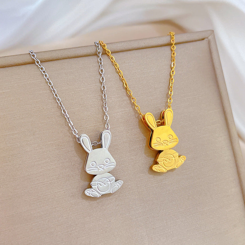 Minimalist Rabbit Pendant Necklace in Titanium Steel with Gold Plating for Women and Men