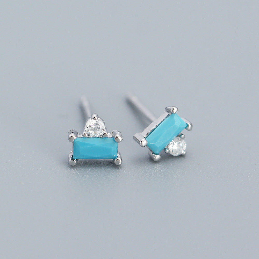 Minimalist 925 Sterling Silver Square Cubic Zirconia Stud Earrings for Women