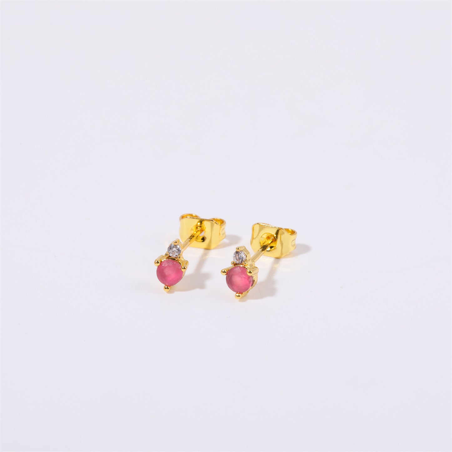 Minimalist Geometric Titanium Steel Gold-Plated Birthstone Stud Earrings with Zircon for December, Stainless Steel Post