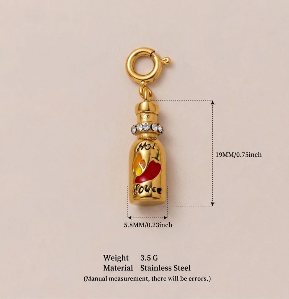 Ciondolo Charm a Barra Minimalista Geometrico in Acciaio Inossidabile con Zirconia Cubica Intarsiata, Placcato Oro 18K