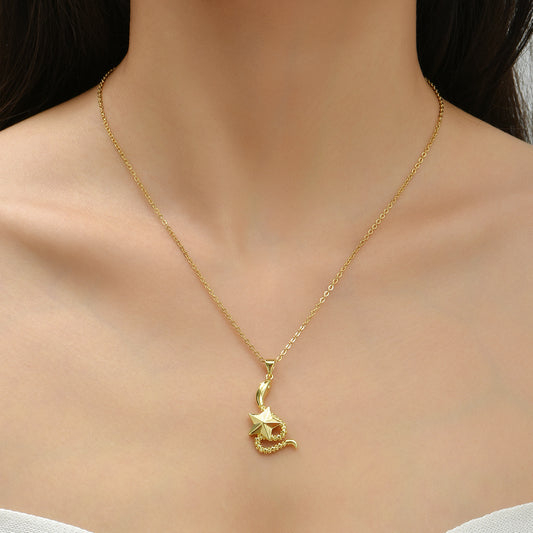 18K Gold Plated Brass Snake Geometric Pendant Necklace for Women with Cable Chain