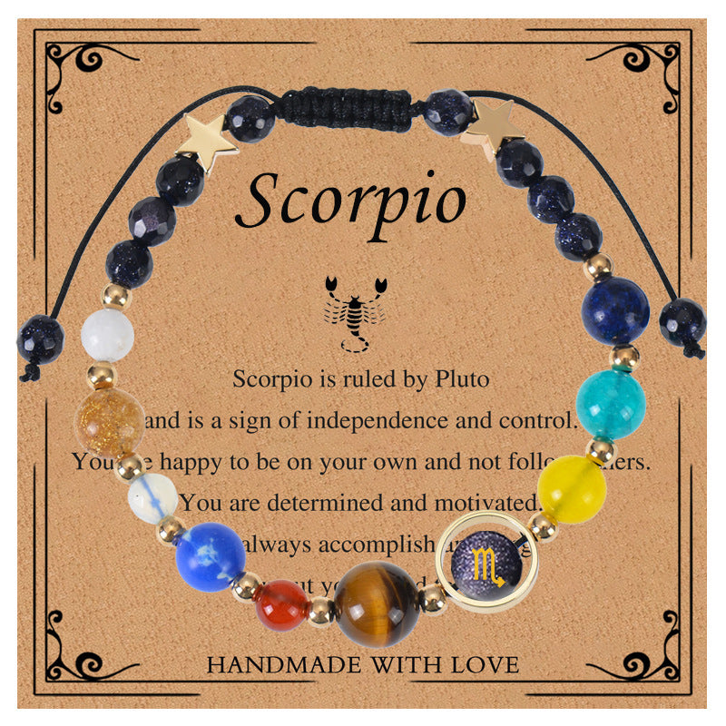 Elegant Geometric Natural Stone Obsidian Crystal Blue Sandstone Bracelet Unisex Zodiac Galaxy Universe Star Beaded Bracelet