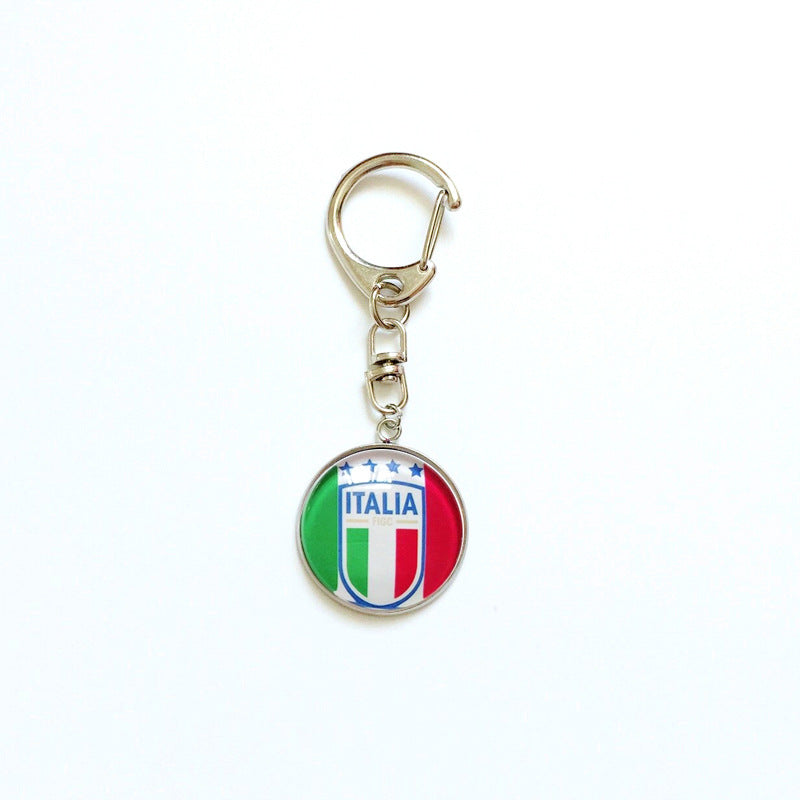 Sporty Round Stainless Steel Keychain National Football Team Souvenir Gift