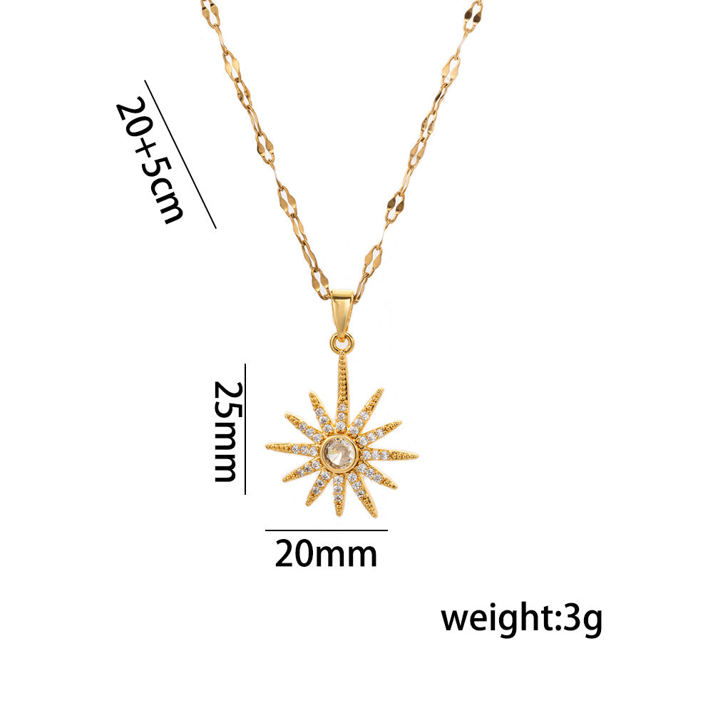 Collana con pendente a stella di lusso con intarsio di strass per donna, placcata oro rame, collana girocollo con catena labbra