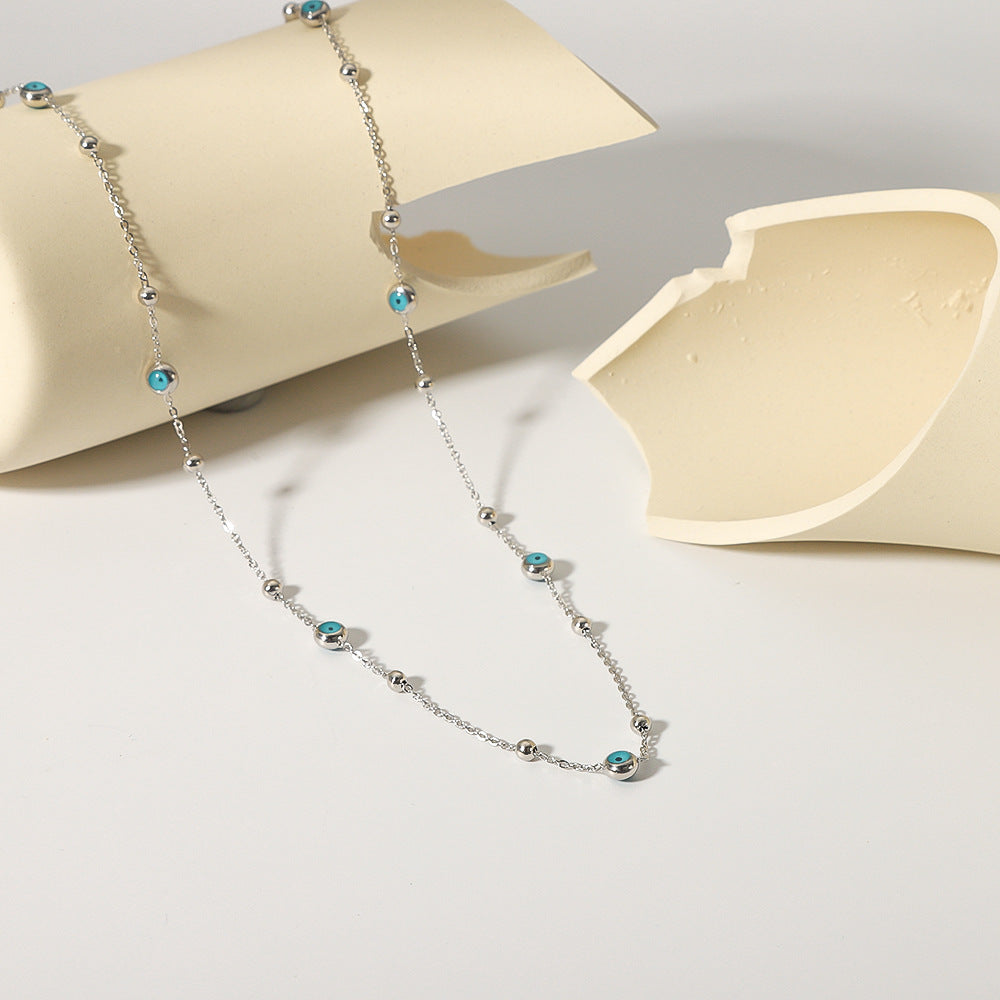 Collana con Pendente Geometrico Minimalista da Donna in Acciaio Inossidabile con Placcatura in Oro 18K e Perline Turchesi
