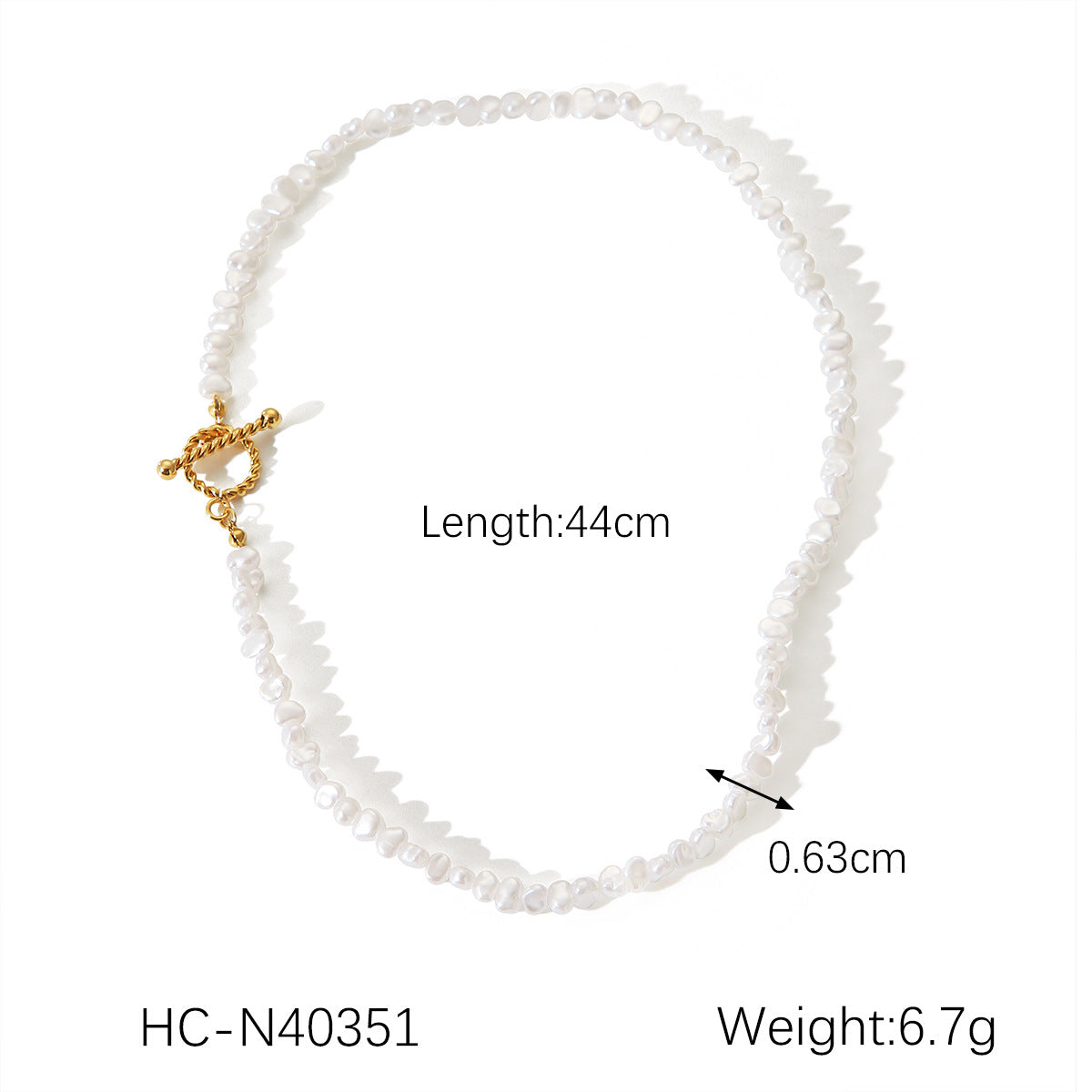 Ins Style 18K Gold Plated Geometric Stainless Steel Pearl Necklace with OT Clasp for Women