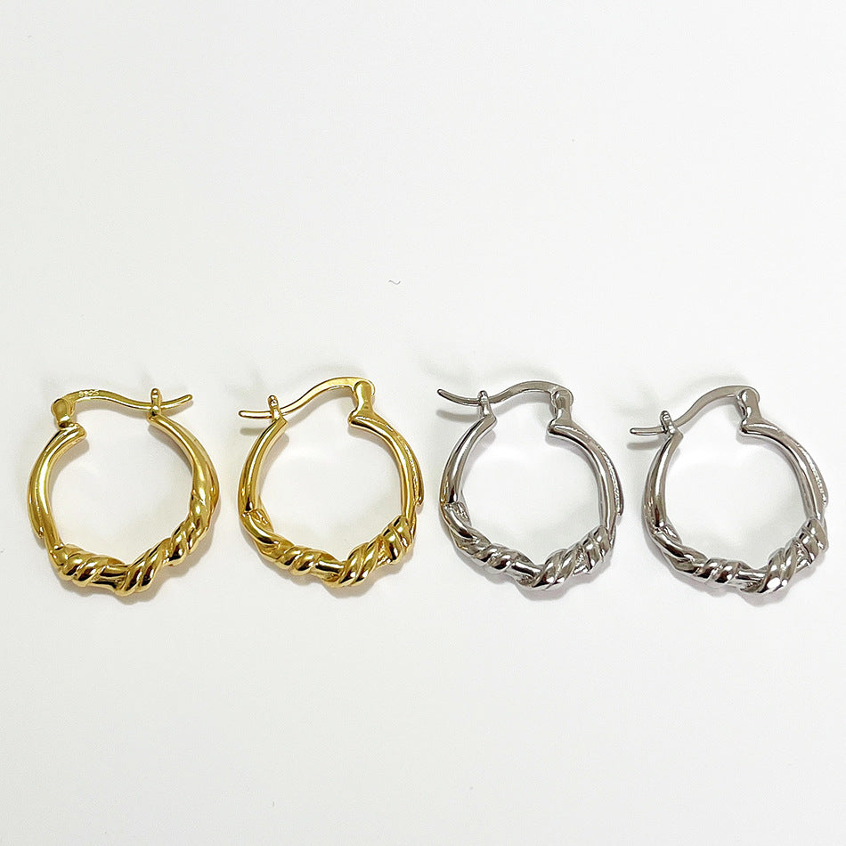 Aretes de nudo chapados en plata de ley 925, minimalistas y dulces para mujer