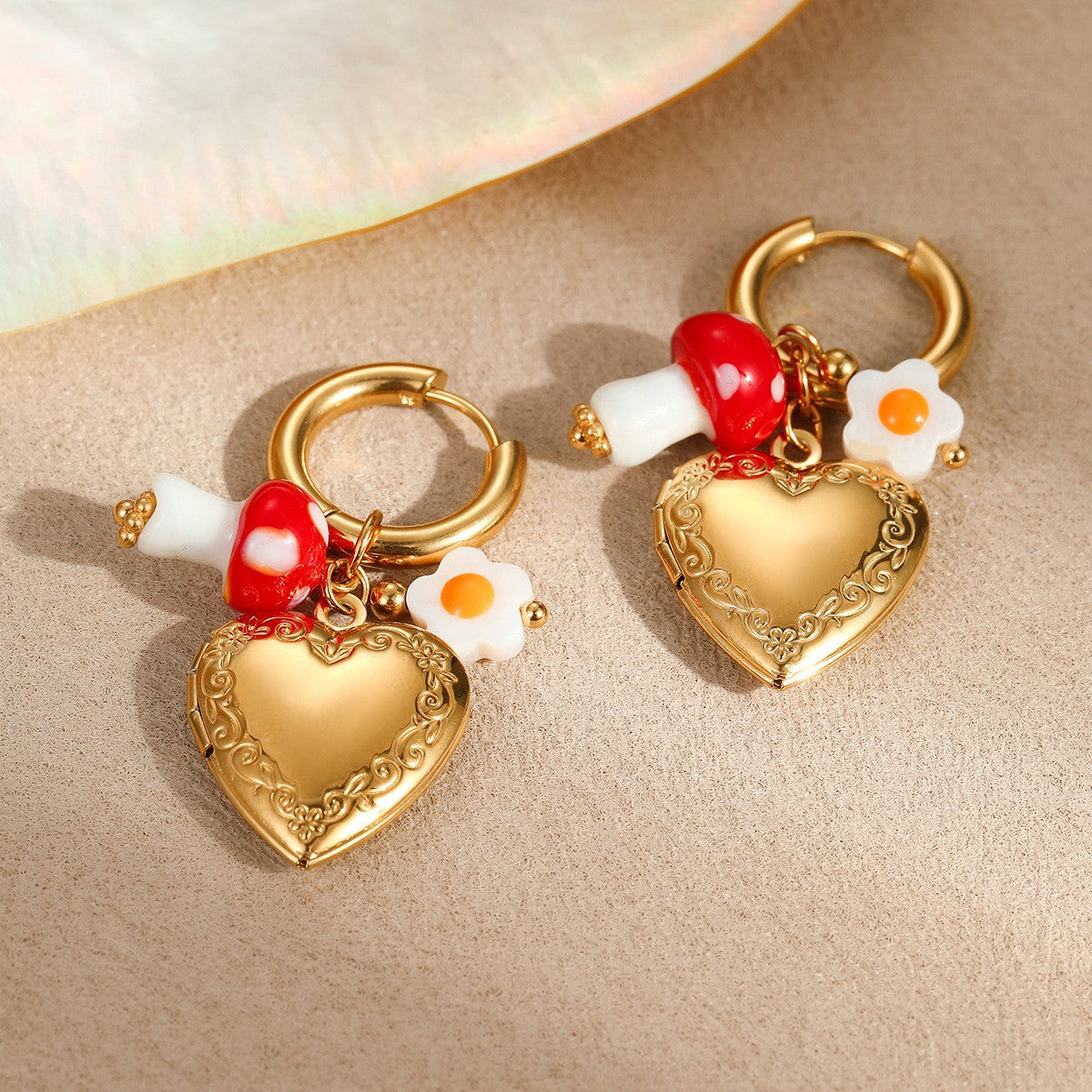 Orecchini in Acciaio Inossidabile a Cuore, Stile Francese, Placcati Oro 18K, da Donna