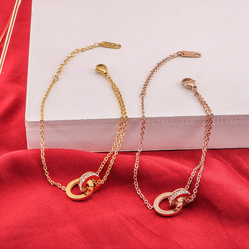 Braccialetto Minimalista in Acciaio al Titanio con Numeri Romani e Strass per Donna, Catena a Serpente Placcata Ipoallergenica