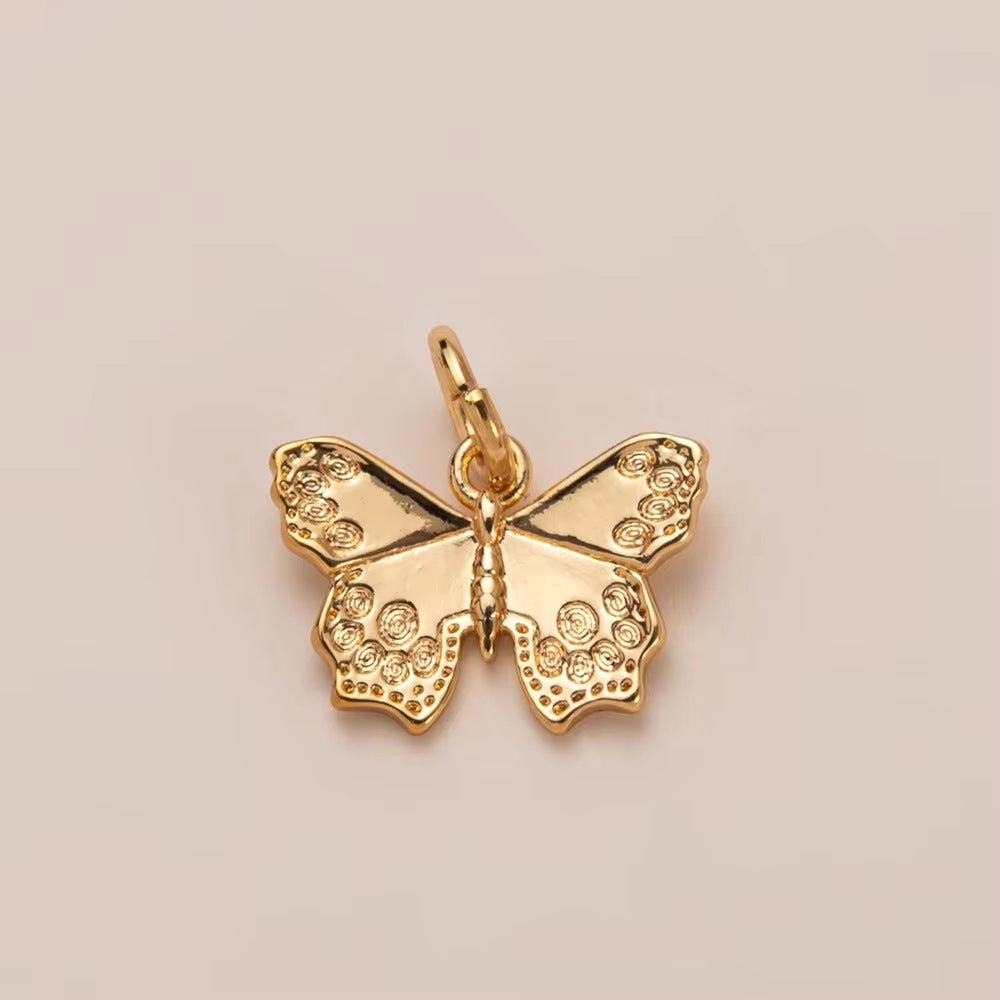 Minimalist Luxury 18K Gold Plated Brass Insect Butterfly Pendant with Cubic Zirconia Charm Bar for Unisex