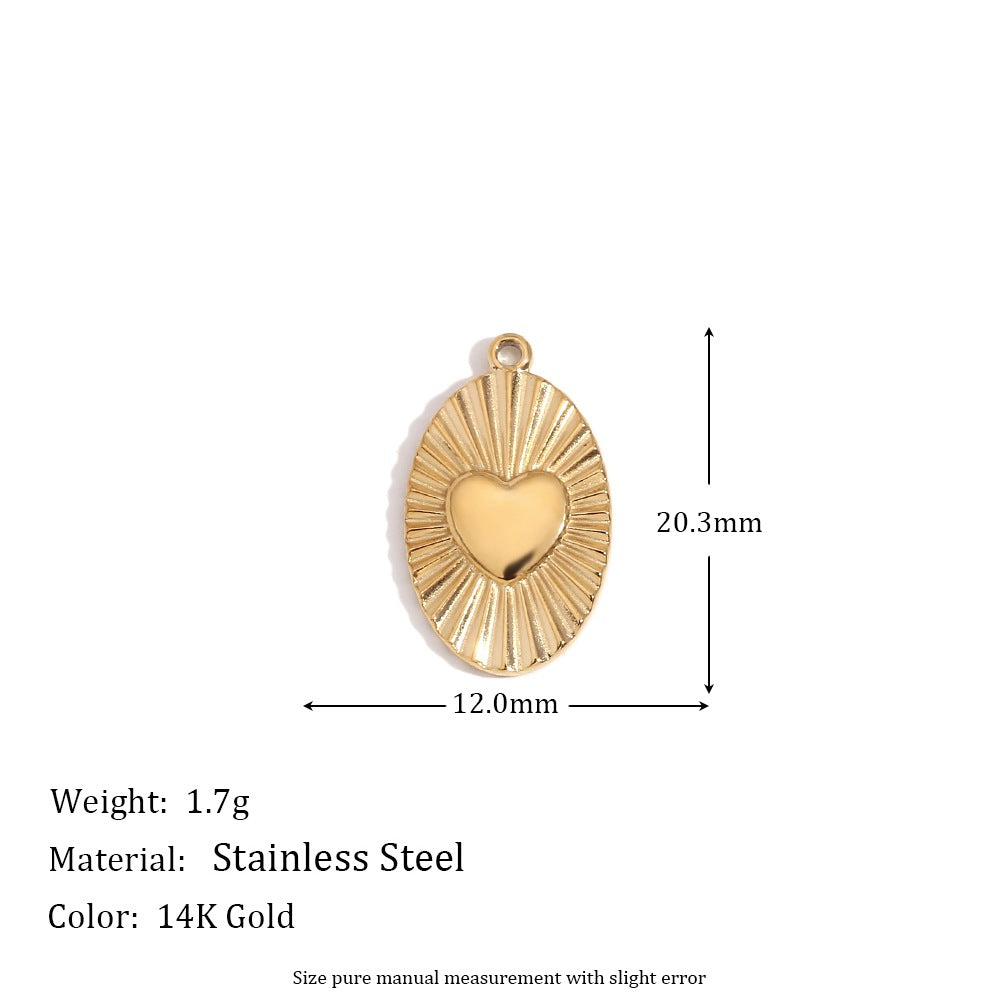 Minimalist Geometric Pendant with 14K Gold Plated Stainless Steel Round Heart Shape and Greek Key Pattern for DIY Jewelry Making
