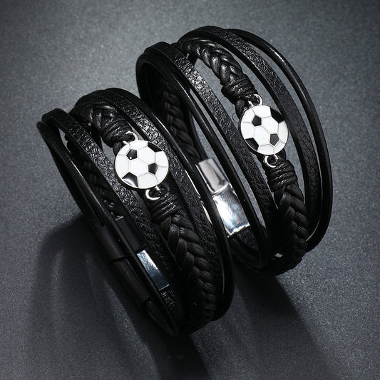 Pulsera de Cuero Geométrica Personalizada con Cierre Magnético para Hombre y Mujer