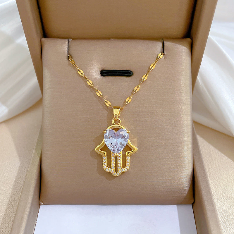 Luxury Minimalist Sweet Geometric Titanium Steel Stainless Steel Necklace with Rhinestone Inlay for Women