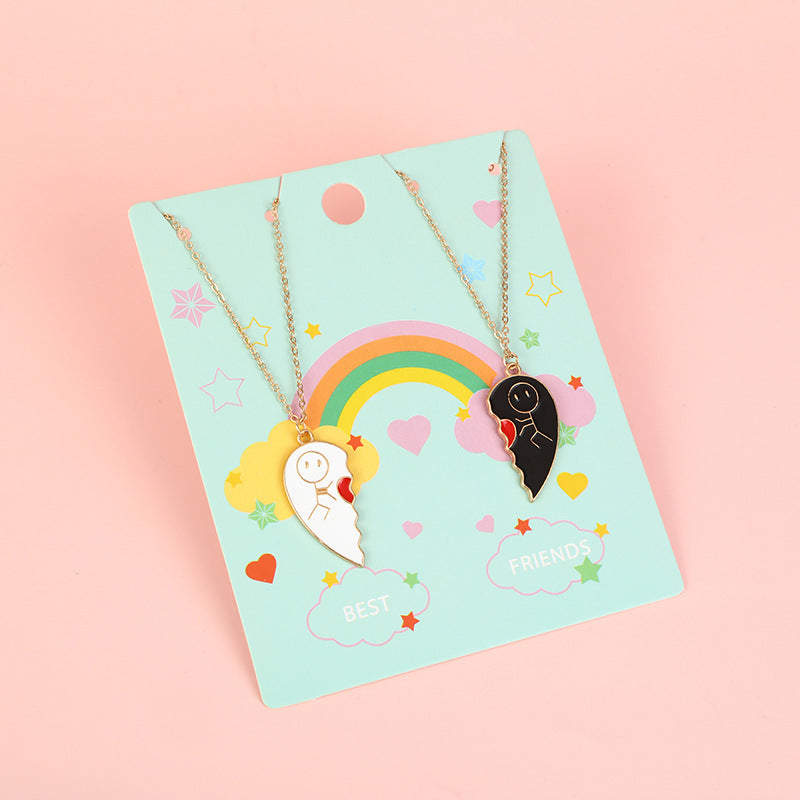 Collana in lega smaltata a forma di cuore minimalista con catena a croce per bambini e ragazzi