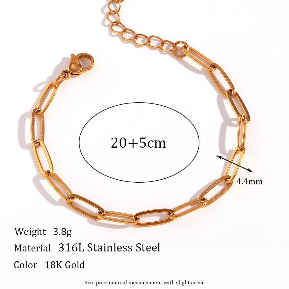 Minimalist Geometric Titanium Steel Bracelet with 18K Gold Plated Stainless Steel Chain for Women