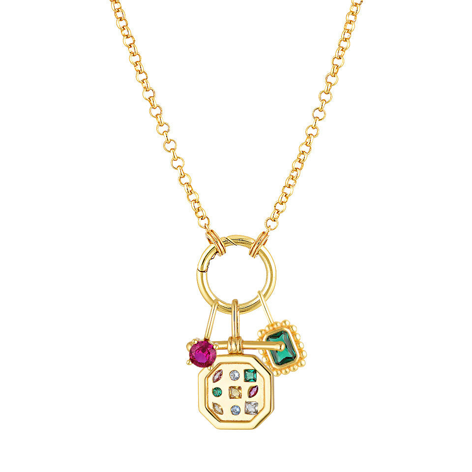 Exaggerated Geometric 18K Gold Plated Titanium Steel Diamond Inlay Charm Bar Necklace for Women