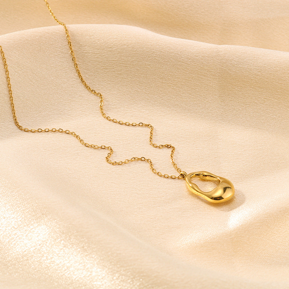 Collana da donna in acciaio inossidabile a ovale cavo geometrico con placcatura in oro 18K e catena a maglie