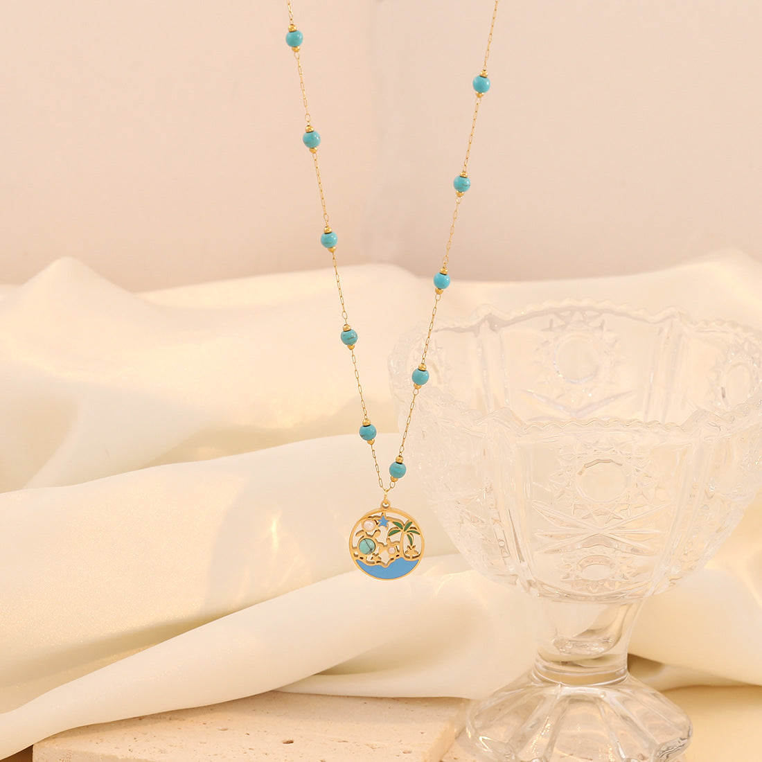 Fashionable Dolphin Pendant Necklace in Stainless Steel with Plated Finish for Women, Double Layer Snake Chain Design