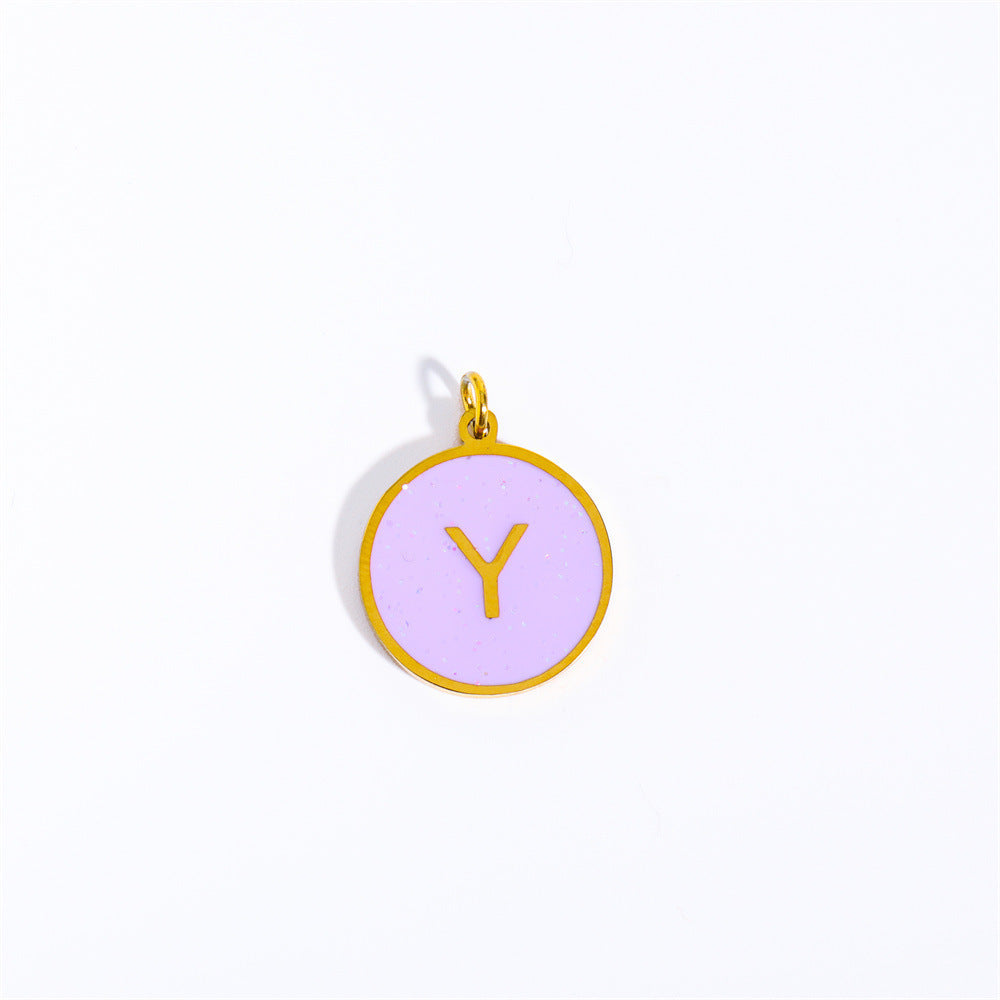 Candy Color Drip Oil 18K Gold Plated Letter Charm Bar Titanium Steel Necklace