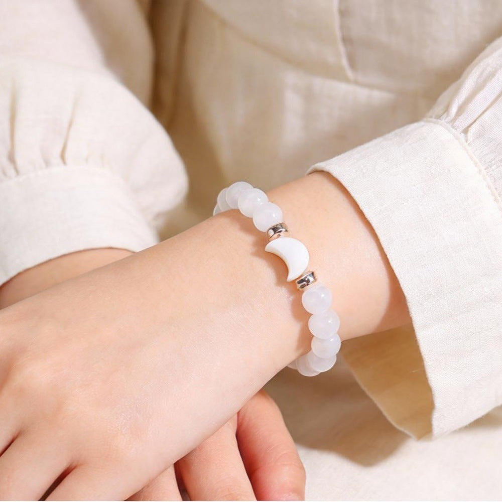 Minimalist Moon Cat's Eye Crystal Beaded Bracelet for Women