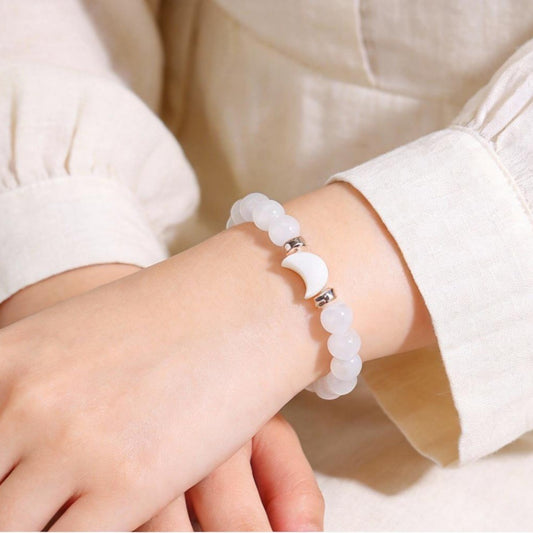 Minimalist Moon Cat's Eye Crystal Beaded Bracelet for Women